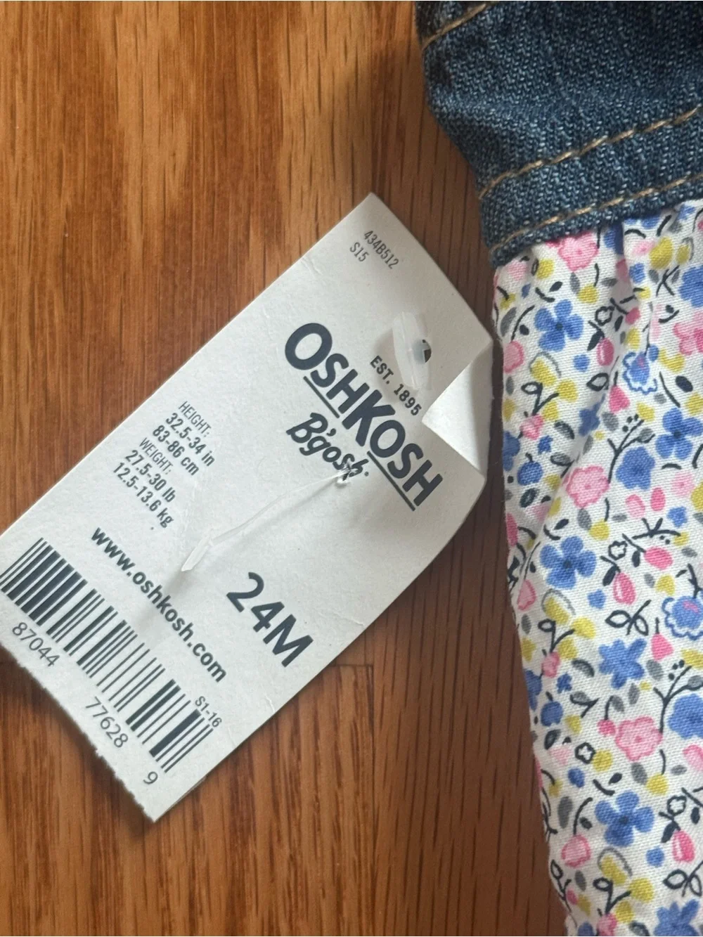 OshKosh B'gosh Denim Ruffled Floral & Eyelet Overall Dress - Blue, Pink, White